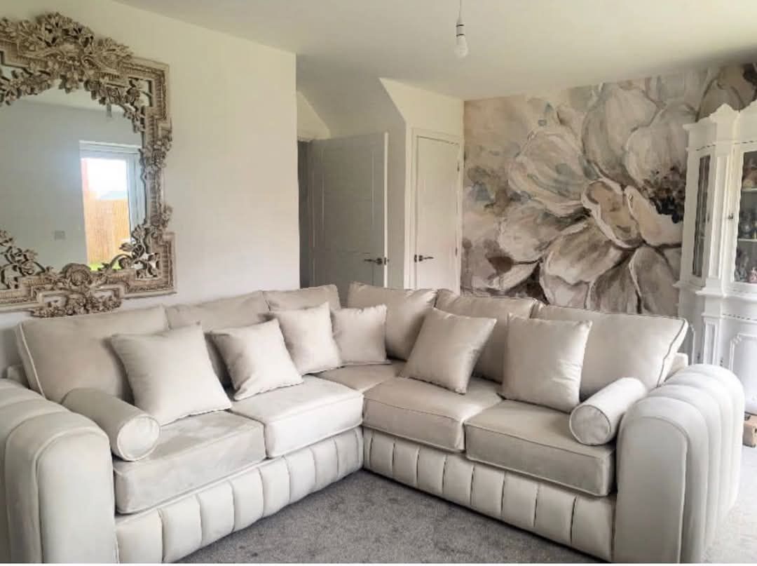 Lilly Luxury Cream Corner Sofa – Elegant L-Shaped Sectional with Cushions