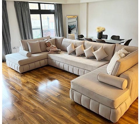 Lilly Luxury U-Shaped Sofa with Cushions – Modern Fabric Sectional