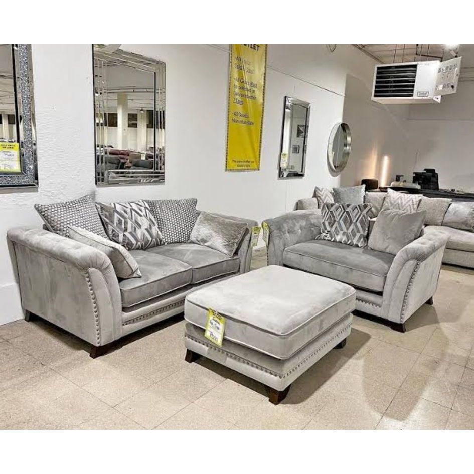 Lilly Silver Plush Sofa Set with table– 3 Seater & 2 Seater | Luxury Velvet Fabric