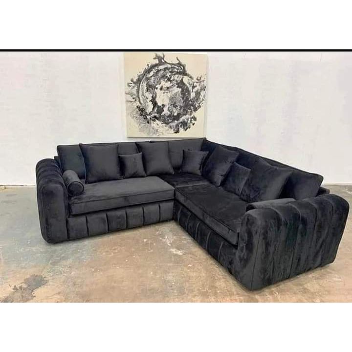 Lilly Corner Sofa – Black L-Shape Velvet Luxury