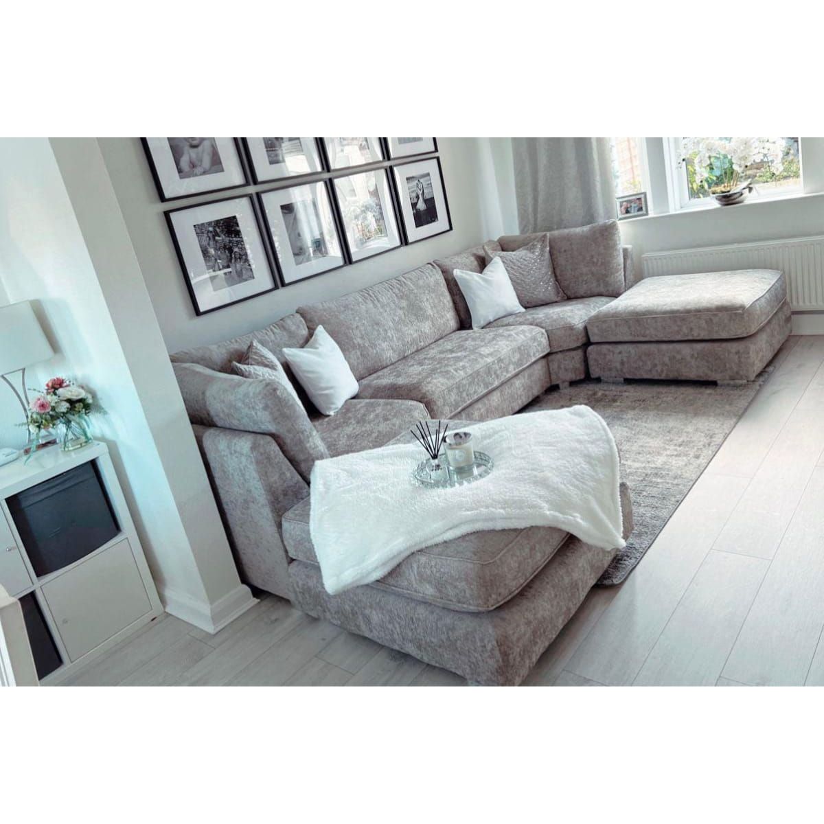 Luxury Chenille Corner Sofa – Elegant Silver Grey