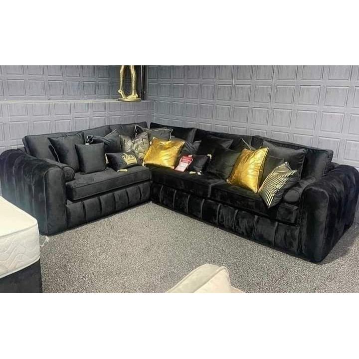 Lilly Black Corner Sofa – Luxury L-Shape Chenille & Naple Fabric