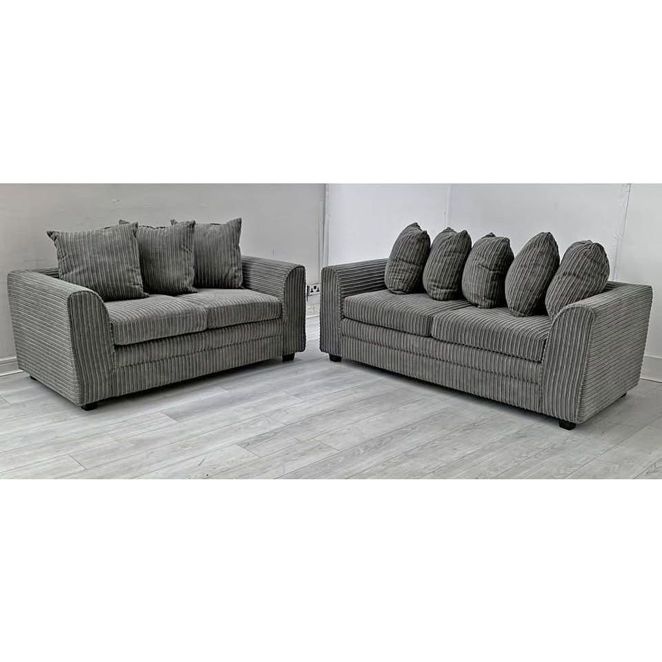 Lilly Sofa Set – 3 Seater & 2 Seater in Grey Chenille Cord Fabric