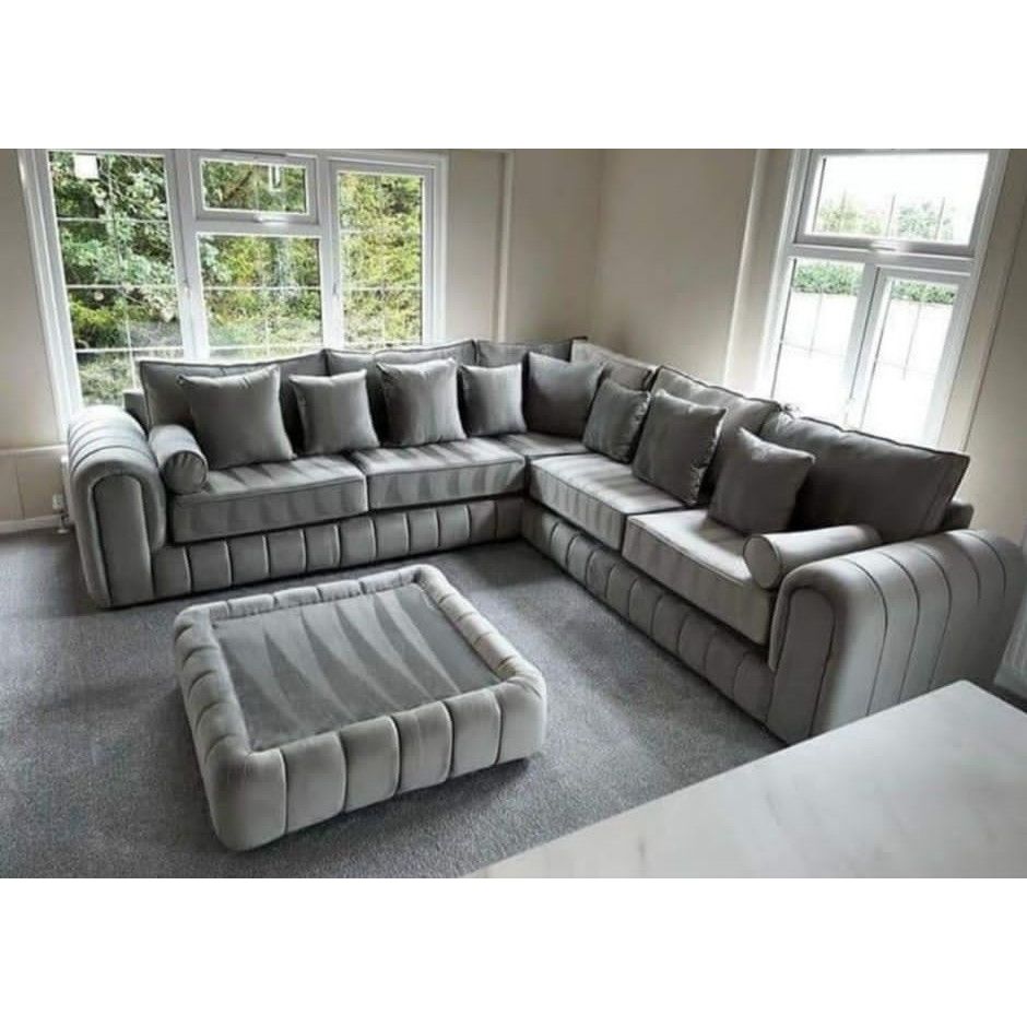 Lilly Luxury Light Grey Corner Sofa with Matching Table – Modern L-Shape Comfort