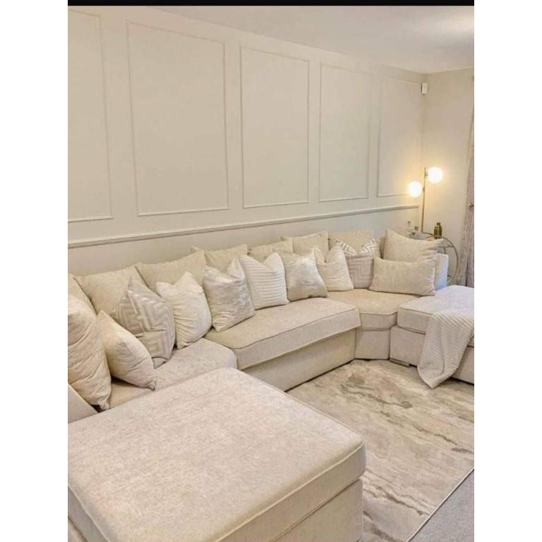 Luxury Cream Chenille Corner Sofa – Deep Cushion Comfort & Modern Elegance