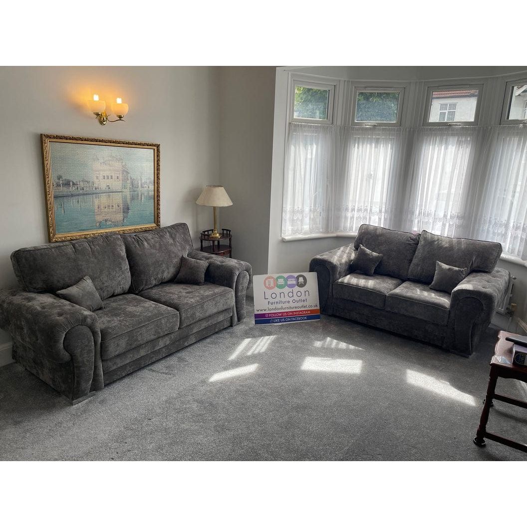 Lilly Sofa Set – 3 Seater & 2 Seater in Dark Grey Naples Fabric