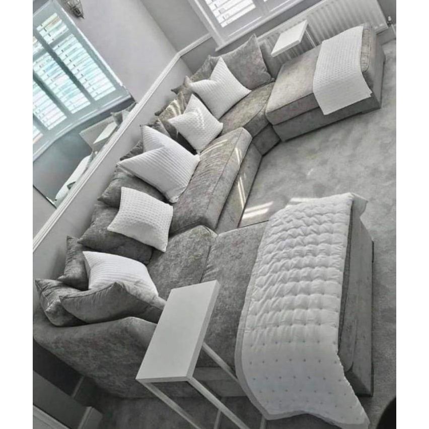 Platinum Bishape Corner Sofa – Luxury Chenille Fabric | Size 194cm x 300cm x 194cm