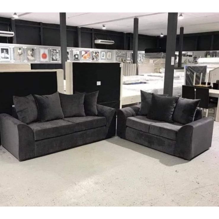 Lilly Sofa Set – 3 Seater & 2 Seater in Black Chenille Fabric