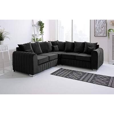 Lilly Black Plush Corner Sofa – Modern Chenille Comfort with Deep Cushions