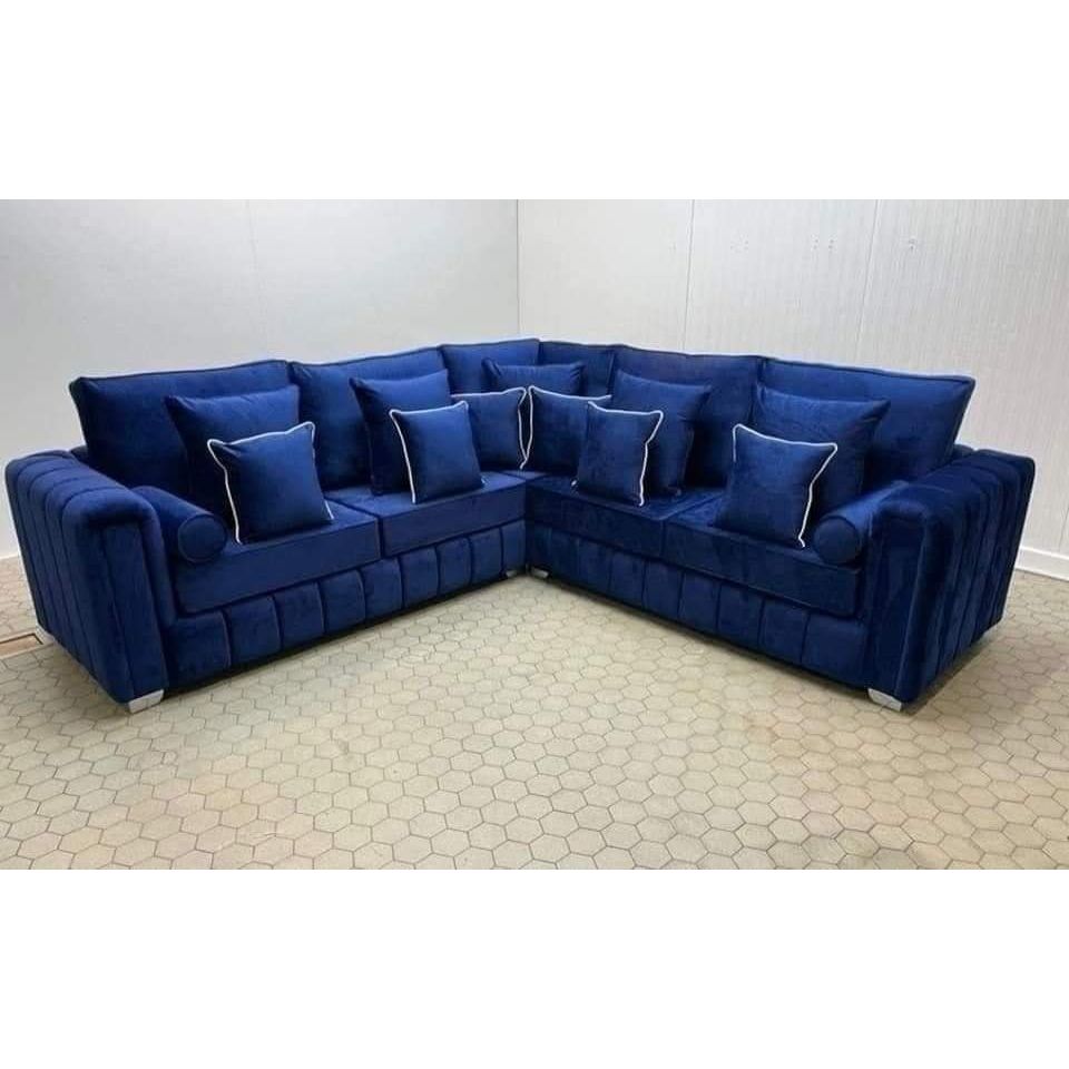 Lilly Royal Blue Corner Sofa – Premium Velvet L Shape Sofa with Cushions