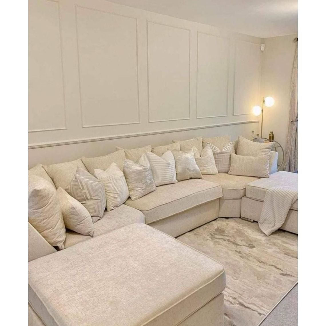 Cream Bishape Corner Sofa – Premium Chenille Fabric | Size 194cm x 300cm x 194cm