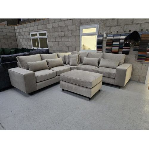 Lilly Modern Beige Fabric Corner Sofa with Footstool – Deep Cushion Comfort