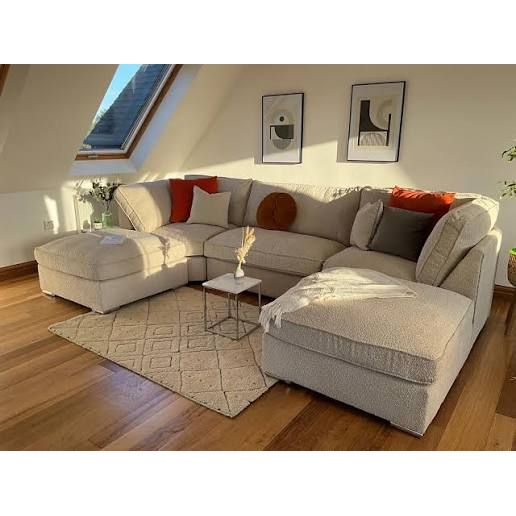 Beige Bishape Corner Sofa – Soft Chenille Fabric | Size 194cm x 300cm x 194cm