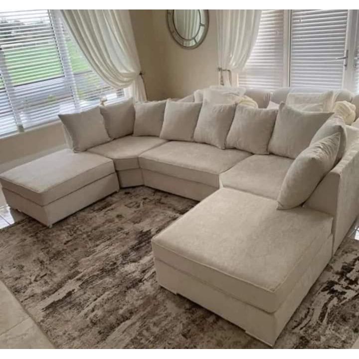 Cream Bishape Corner Sofa – Soft Chenille Fabric