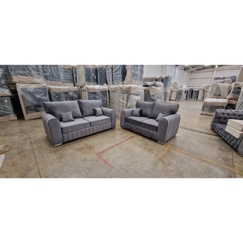 Lilly Sofa Set – 3 Seater & 2 Seater in Light Grey | Chenille & Naples Fabric | Modern Comfort Design