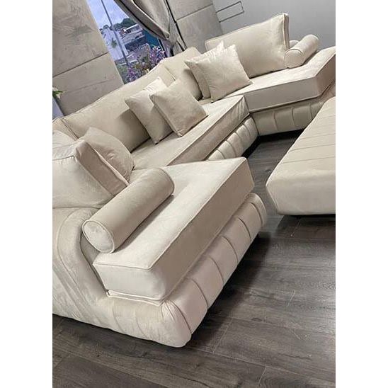 Lilly Cream Naples U-Shape Sofa with table – Elegant Deep-Seat Comfort