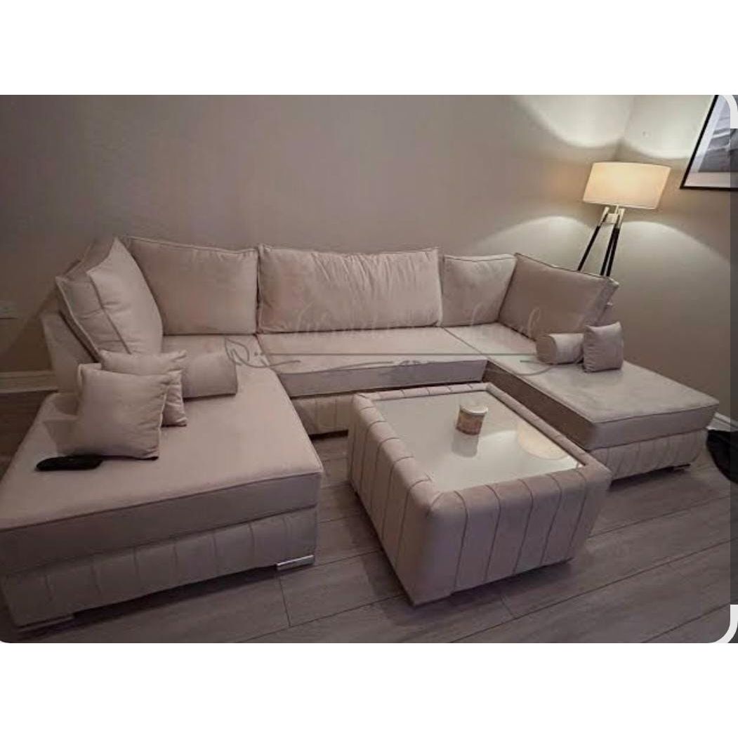 Lilly U-Shape Sofa – Cream Naples Fabric | Modern Luxury Deep Seat Sofa