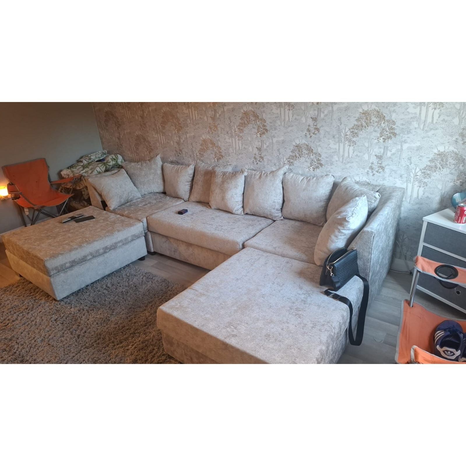 Cream Bishape Corner Sofa – Premium Chenille Comfort