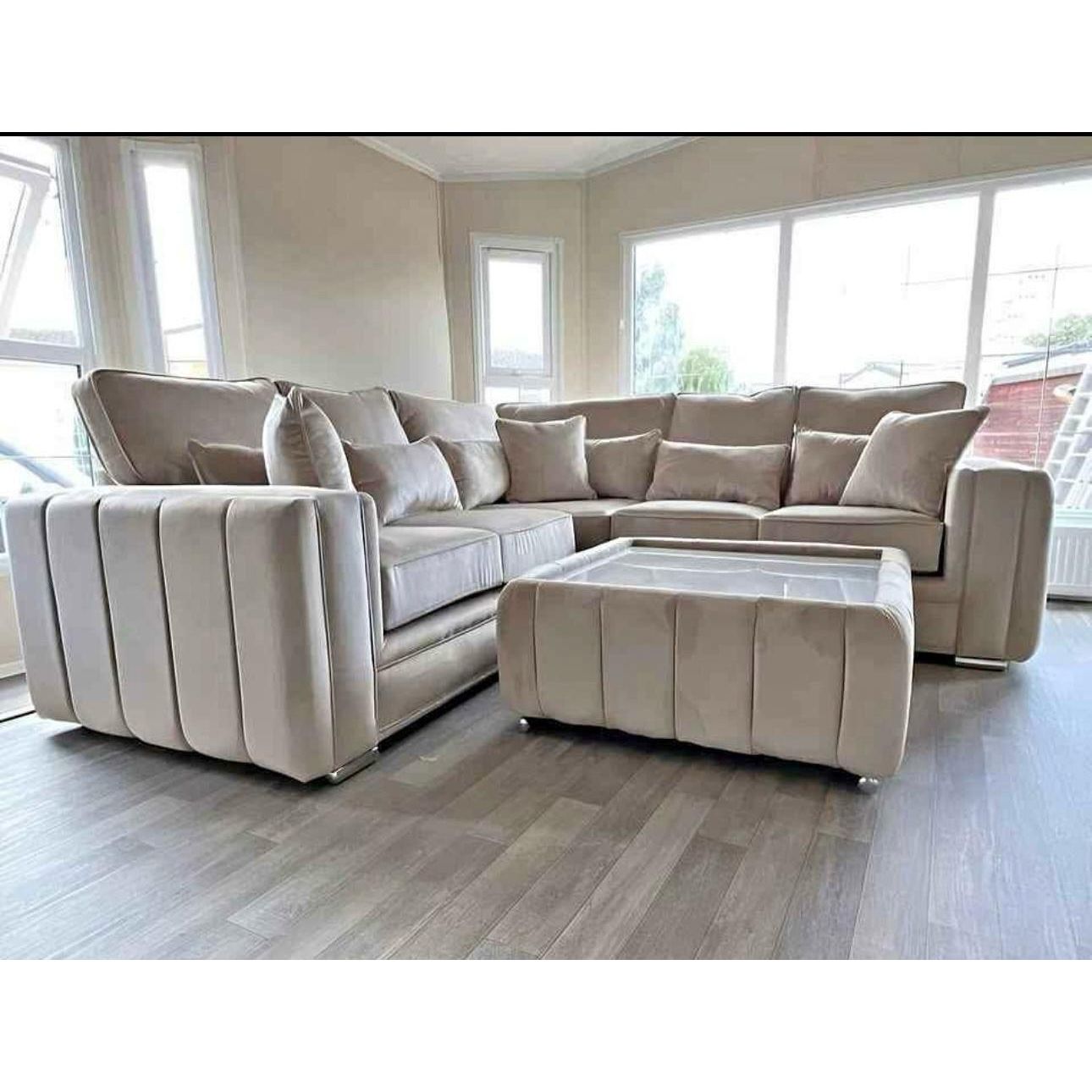 Lilly Corner Sofa with Table – Beige L-Shape Modern Comfort Set