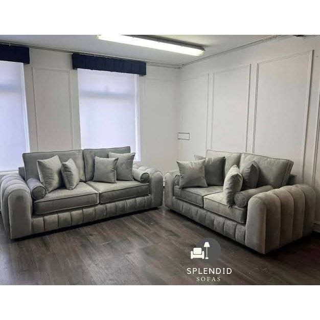 Lilly Sofa Set – 3 Seater & 2 Seater in Light Grey | Chenille & Naples Fabric