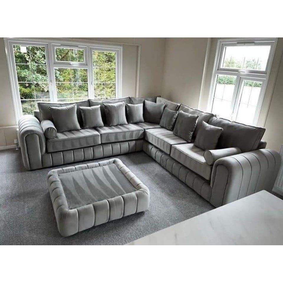 Lilly Corner Sofa with Table – Silver Grey L-Shape Luxury Comfort