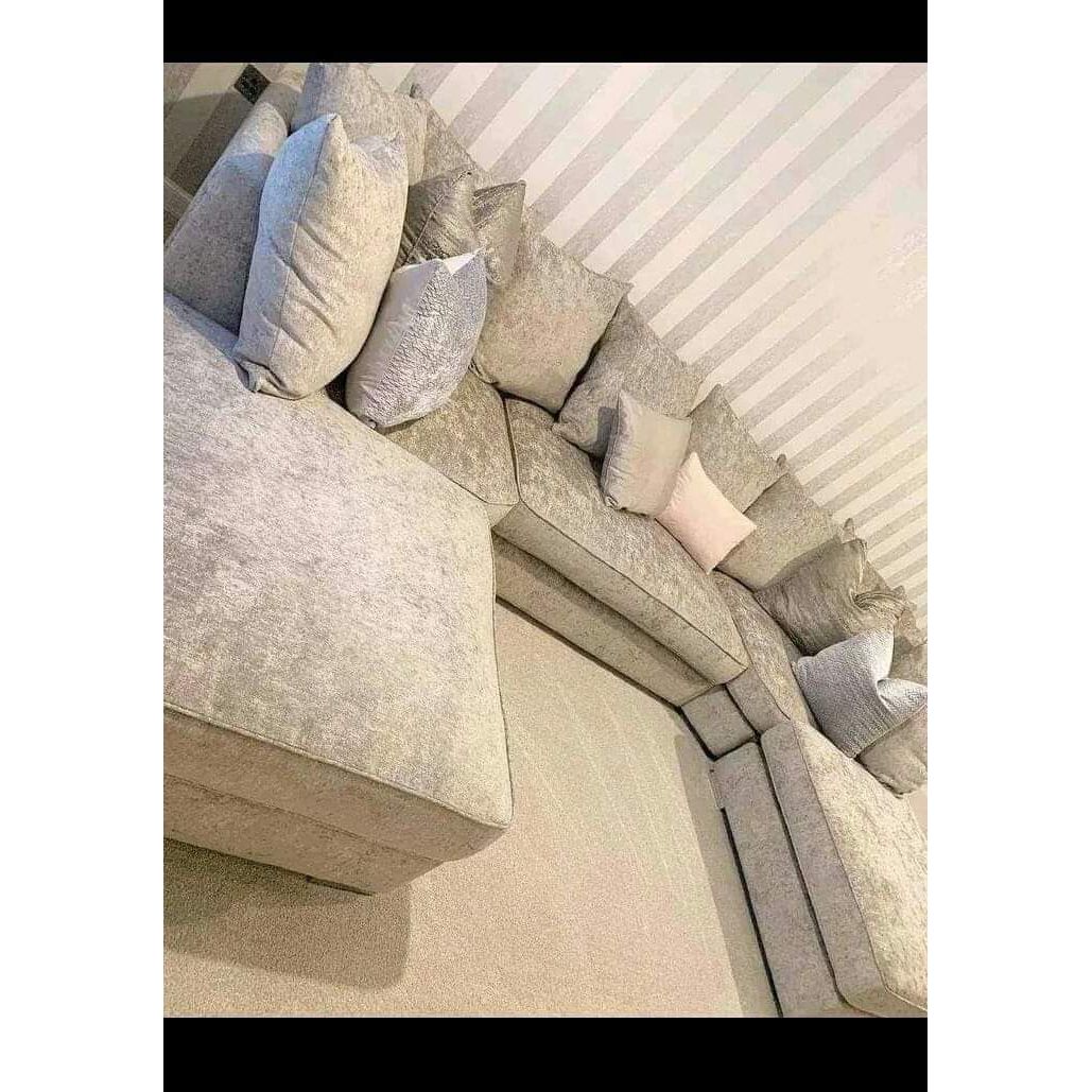 Silver Bishape Corner Sofa – Premium Chenille Fabric