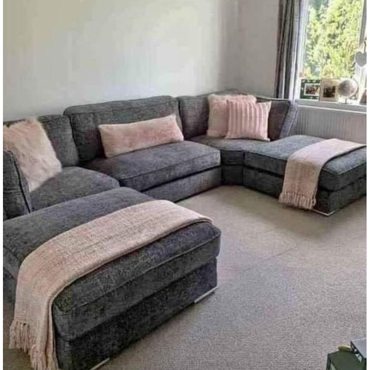 U-Shape Chesterfield Sofa – Dark Grey Chenille 5-Seater