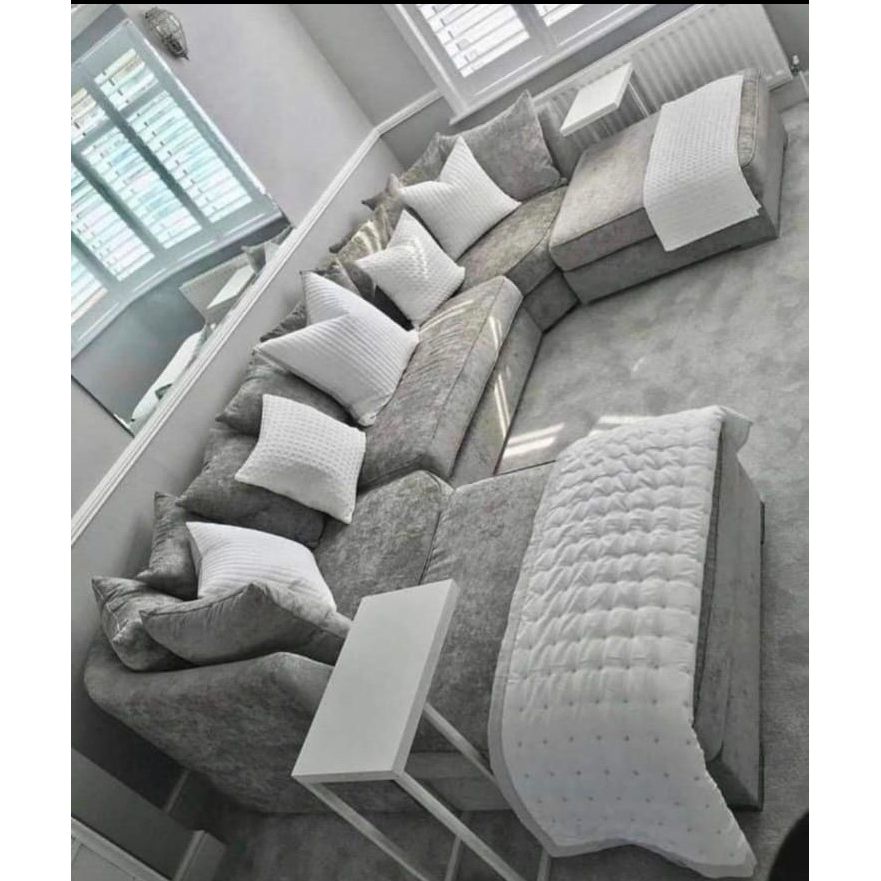 U-Shape Ashton Chesterfield Plush Velvet Sofa – Light Grey 5 Seater Luxury Sofa