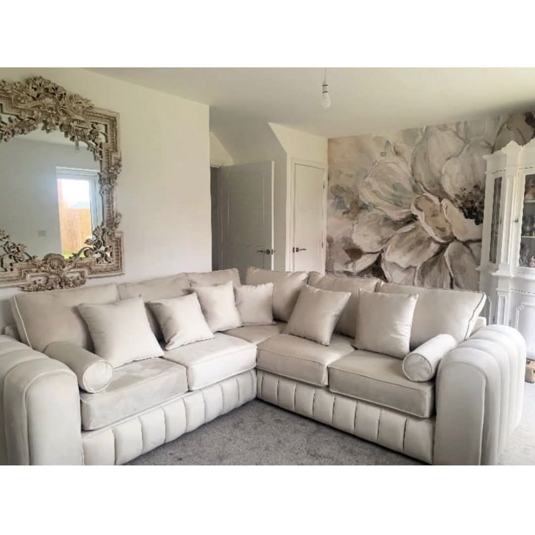 Lilly Luxury Cream Corner Sofa – Elegant L-Shaped Sectional with Cushions