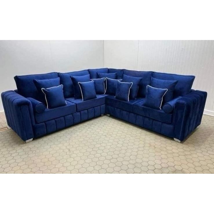 Luxury Blue Velvet Corner Sofa – Lilly Modern L-Shaped Sectional with Cushions
