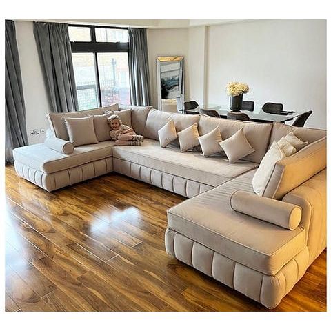 Lilly Luxury U-Shaped Sofa with Cushions – Modern Fabric Sectional