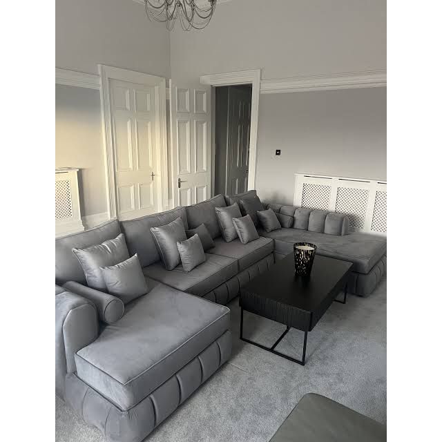 Lilly Luxury Grey Sofa – Modern U-Shaped Sectional with Cushions